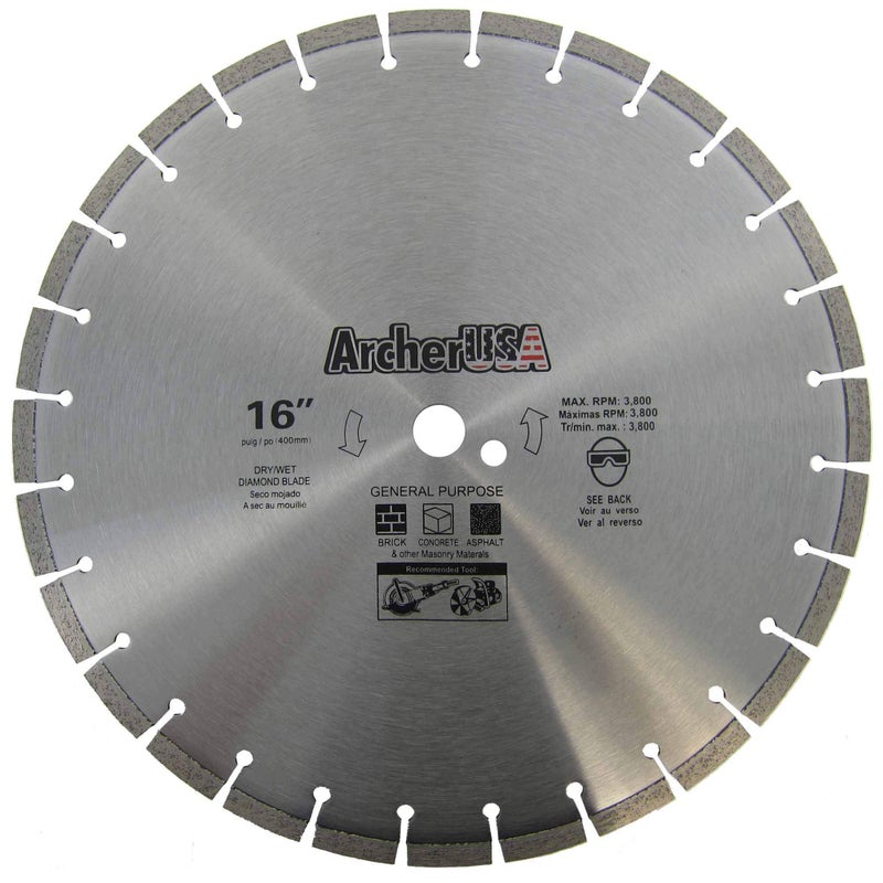 ArcherPro Archer Pro 16" in. General Purpose Diamond Saw Blades for Fast Cutting Concrete, Stone, Masonry, Pavers, Bricks, Blocks - Image 1